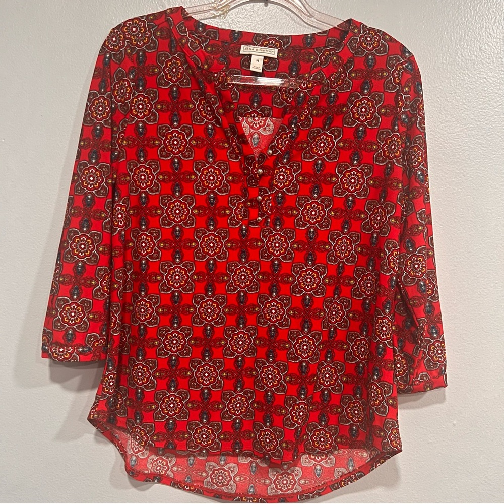 Dana Buchman  floral print‎  3/4 sleeves blouse size M
